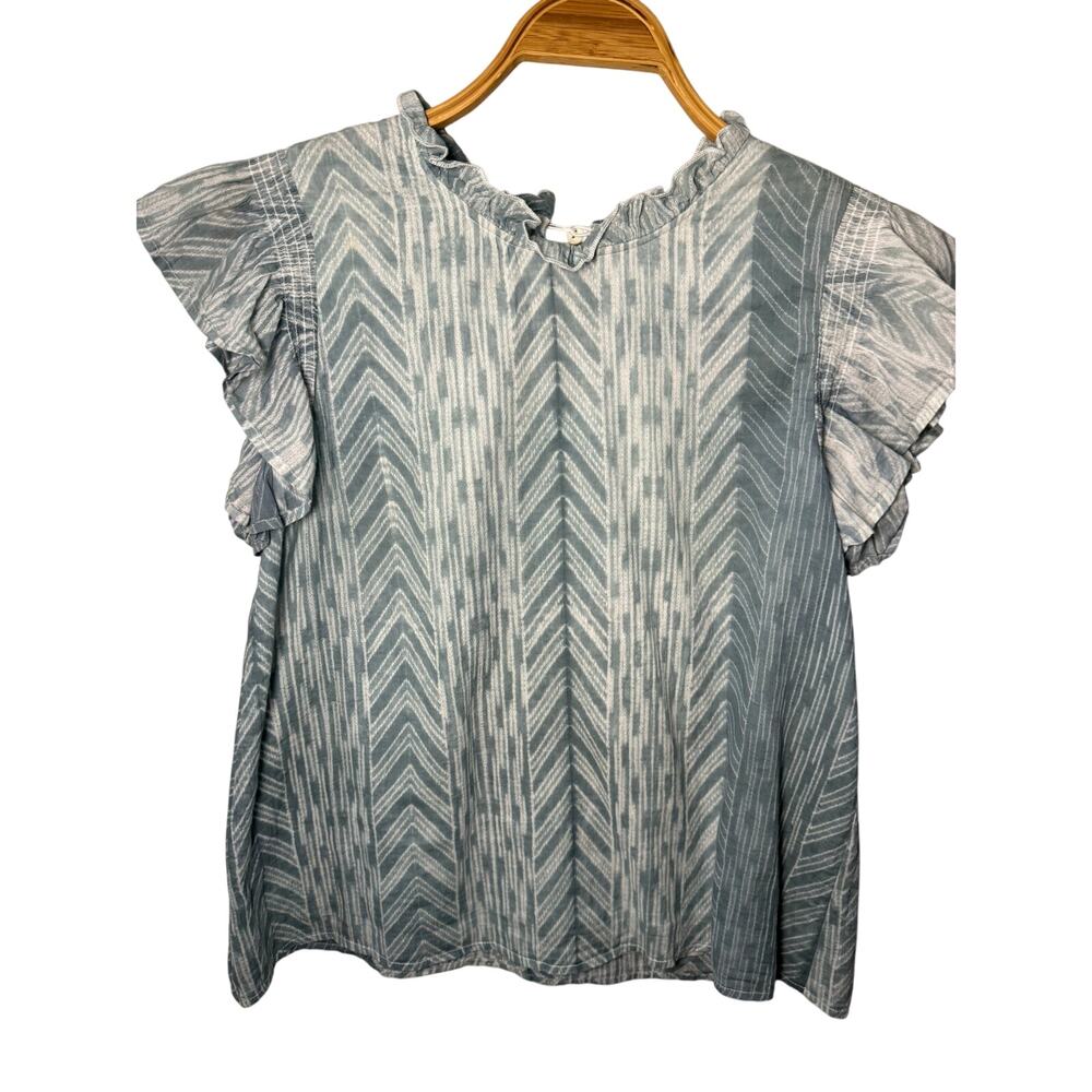 THML Ruffle Sleeve Coastal Blue Top Small